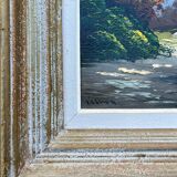 HST painting "Lake mountain landscape" signed Vernon + frame