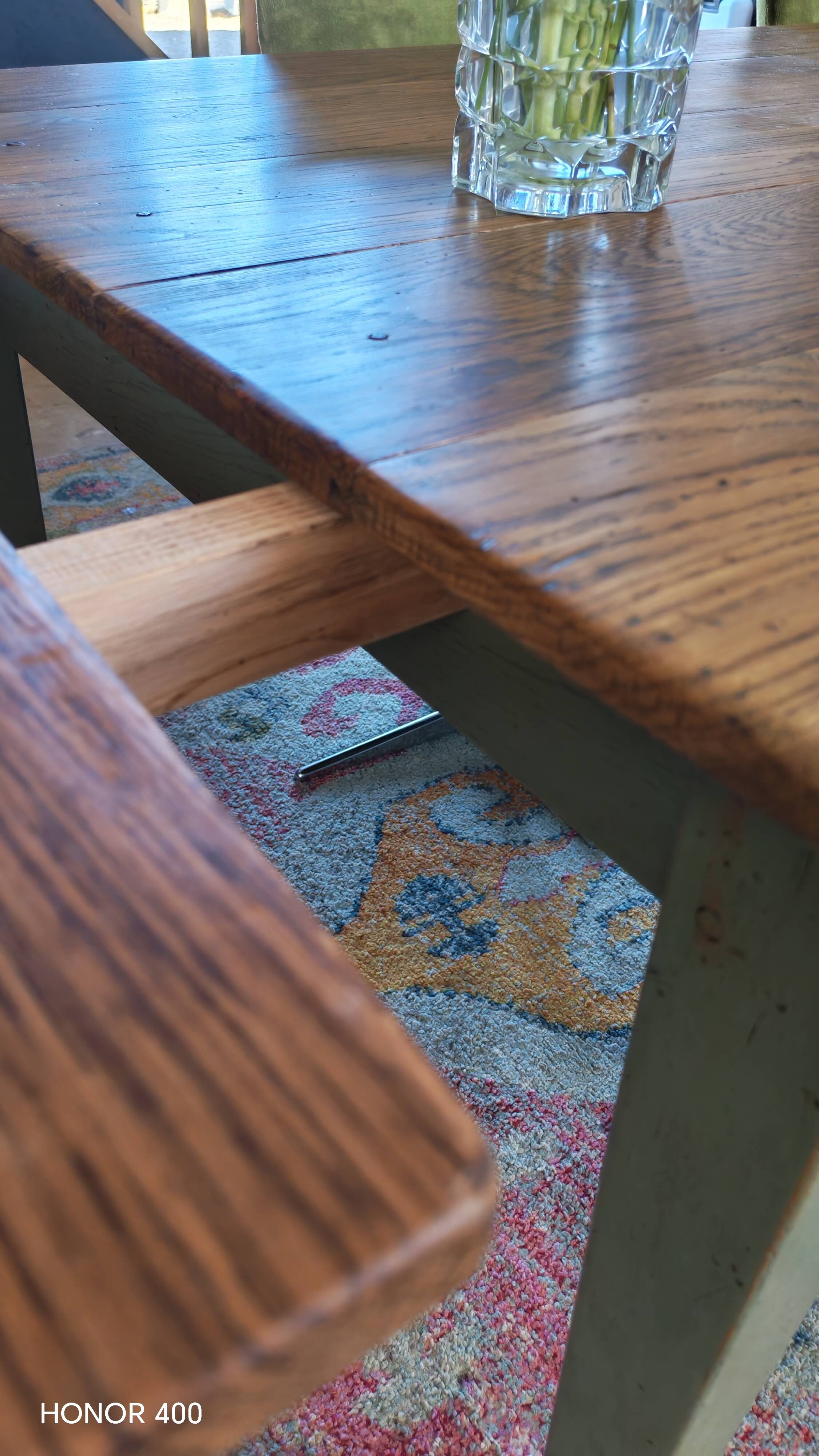 Table de ferme en chêne massif ,2 tiroirs, 2 rallonges,