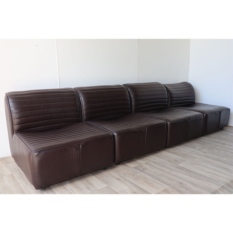 Canapé modulable vintage en cuir marron, 1970