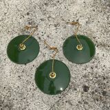 Trio suspension sheet enamelled vintage green and white gold threads brass socket