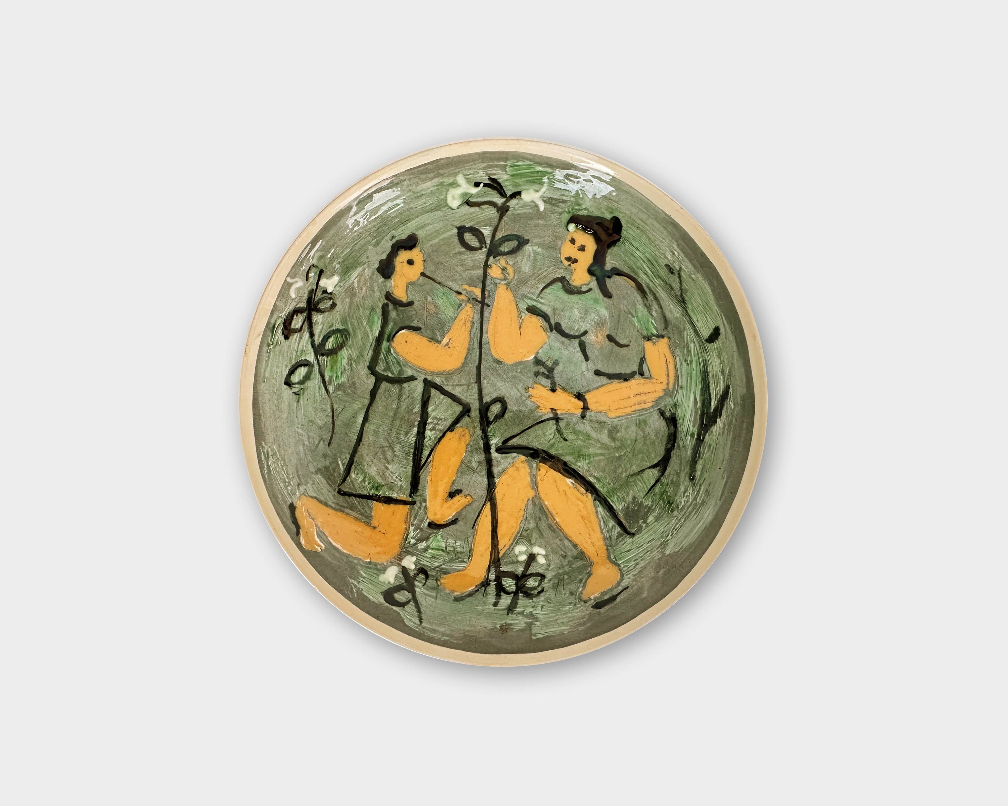 Large decorative ceramic plate by Karl Niemann, Kähler, Denmark, 1954