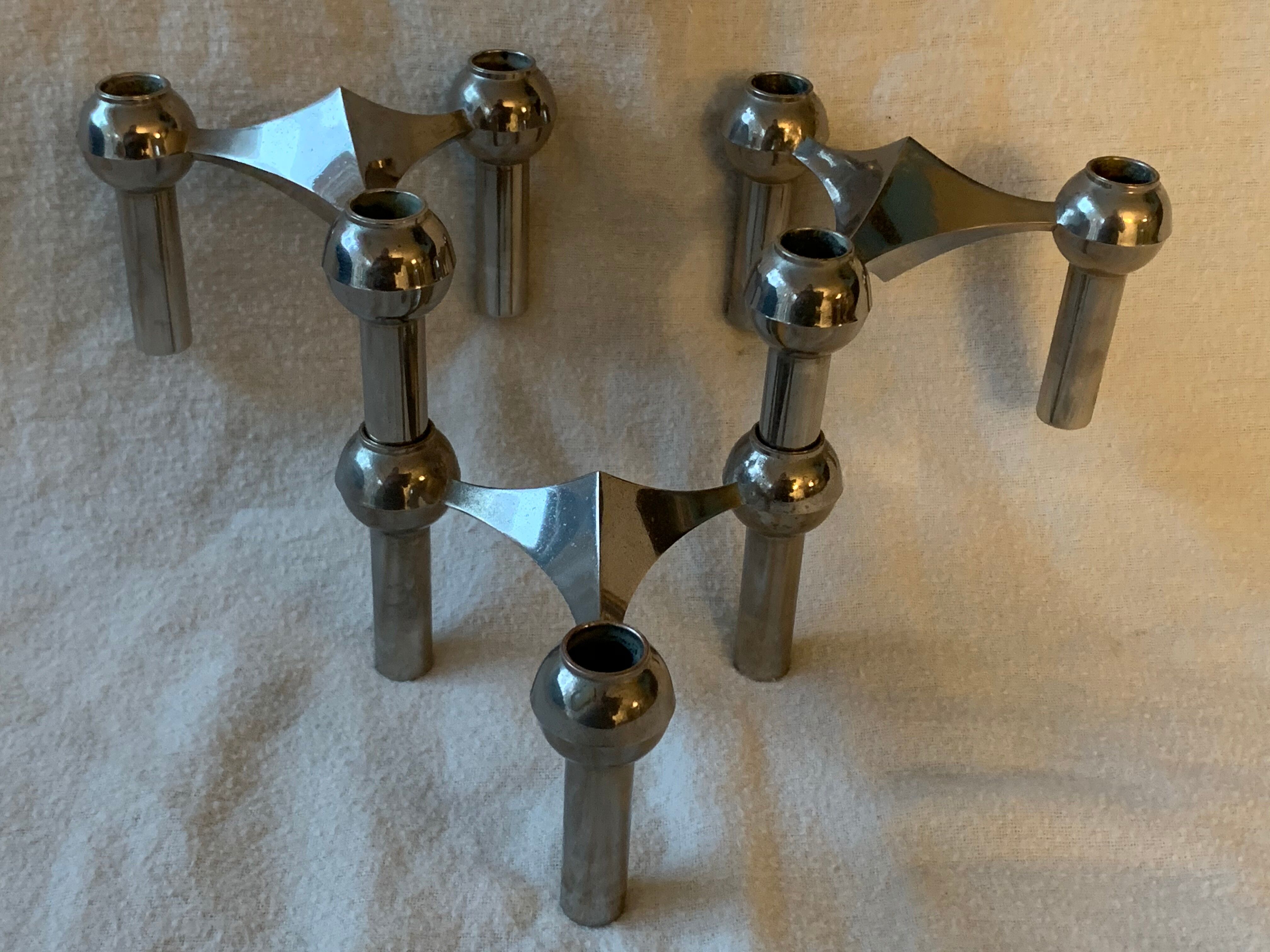 3 chrome metal candlesticks designed Nagel 1970