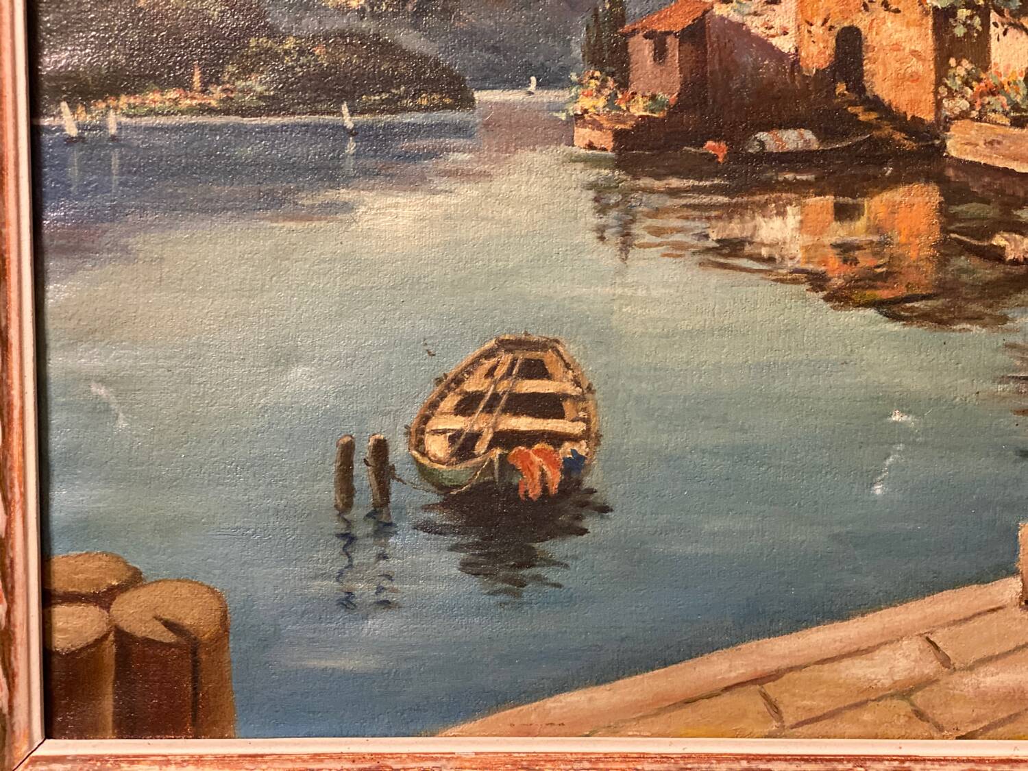 Old oil painting on canvas Gandria Switzerland Italy