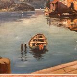 Old oil painting on canvas Gandria Switzerland Italy