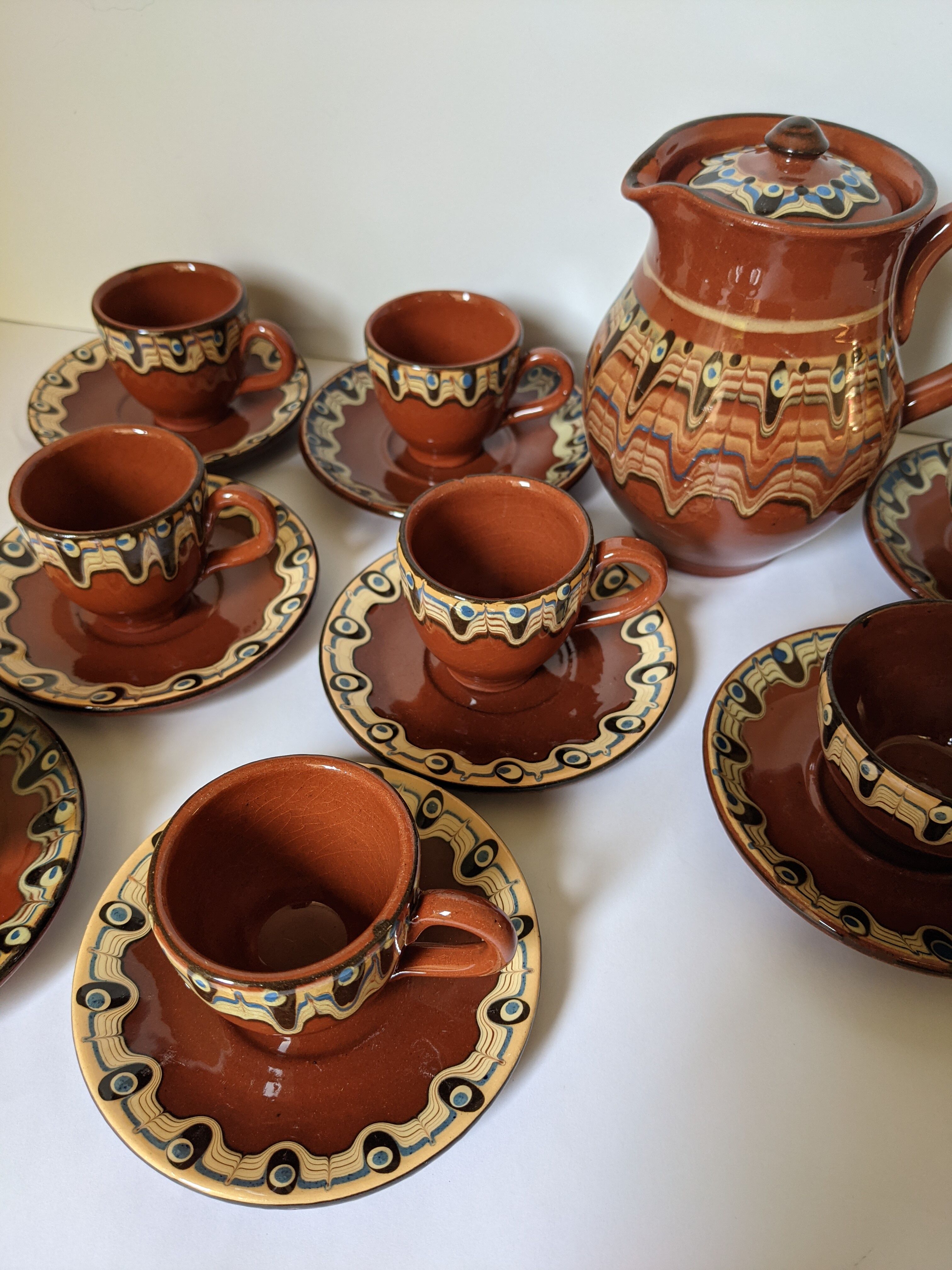 Brown glazed ceramic coffee service