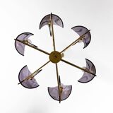 Italian Mid-Century Stilux Milano Chandelier in Brass and Purple Plexiglass