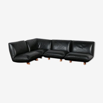 Sofa 4 elements to modulate all black leather
