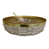 Midcentury crystal and brass ceiling lamp by Orrefors, Carl Fagerlund, 1970s, Sweden.