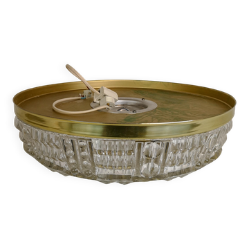 Lampe de plafond en cristal et laiton Midcentury Orrefors, Carl Fagerlund, années 1970, Suède