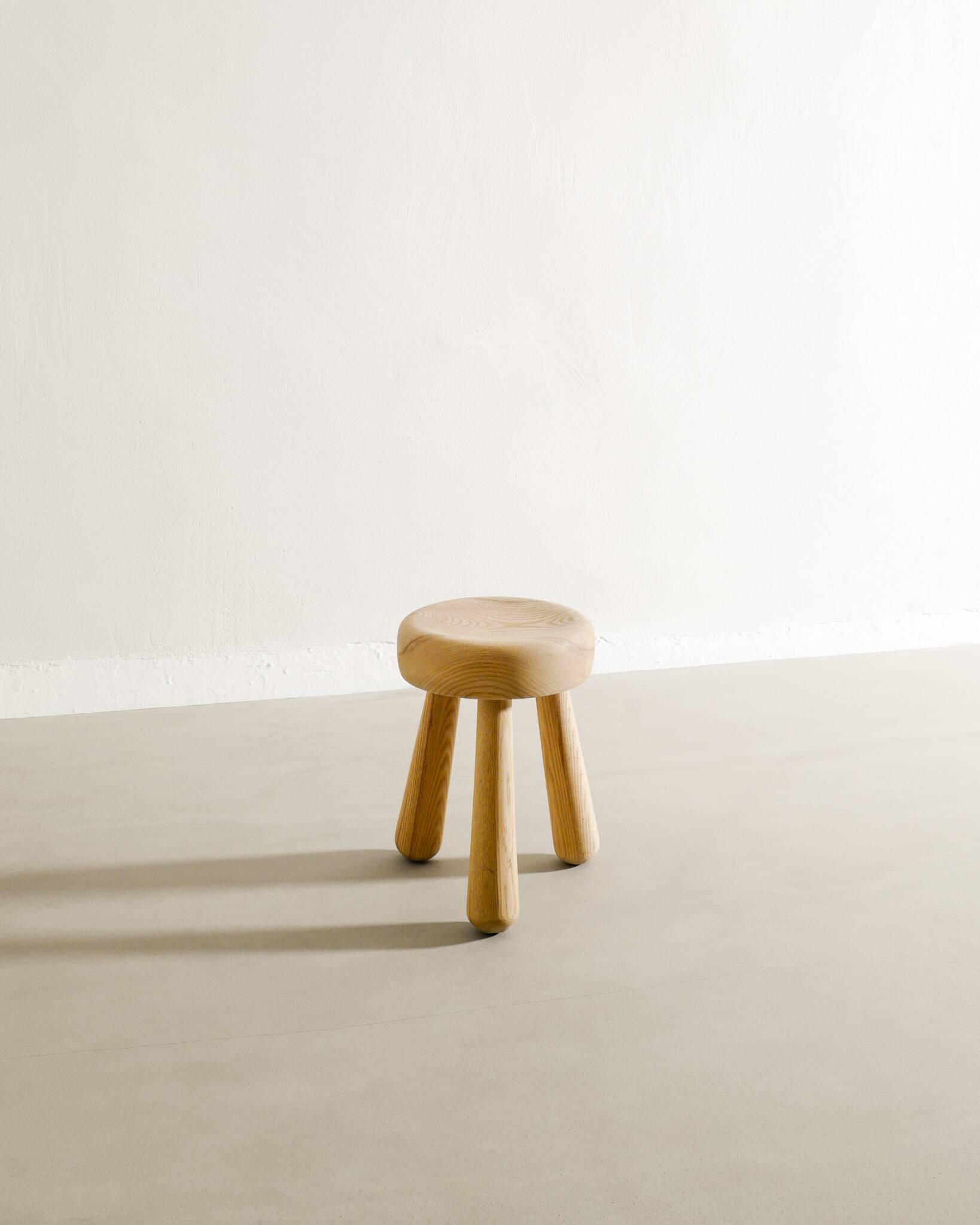 Vintage Swedish Ash Wooden Low Tripod Stool by Ingvar Hildingsson, 1970s
