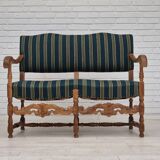 1960s, Danish 2 seater sofa, original condition, furniture wool fabric, solid oak wood.