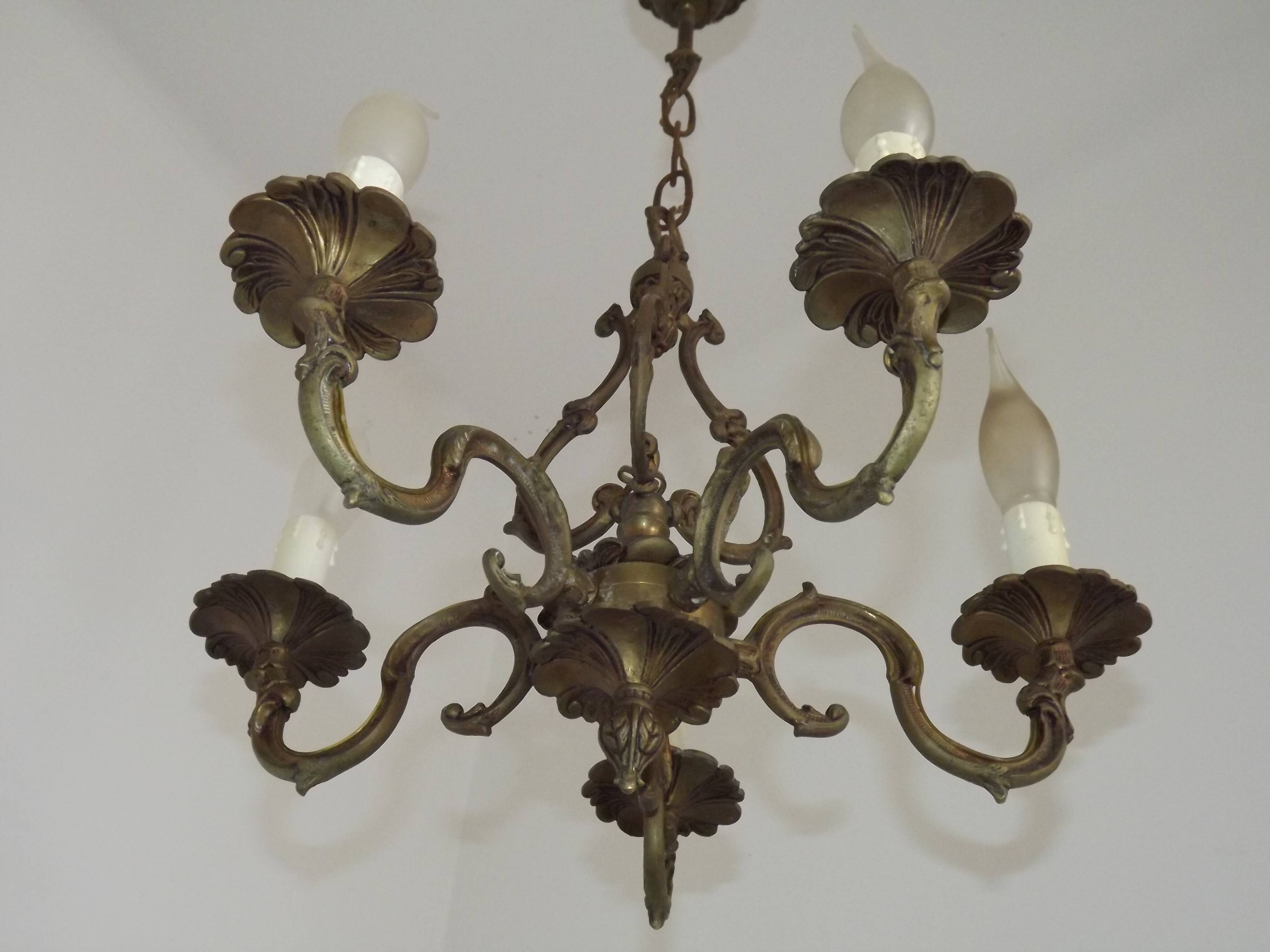 Elegant French Antique Bronze 5 Light 3 Sided Cage Style Chandelier
