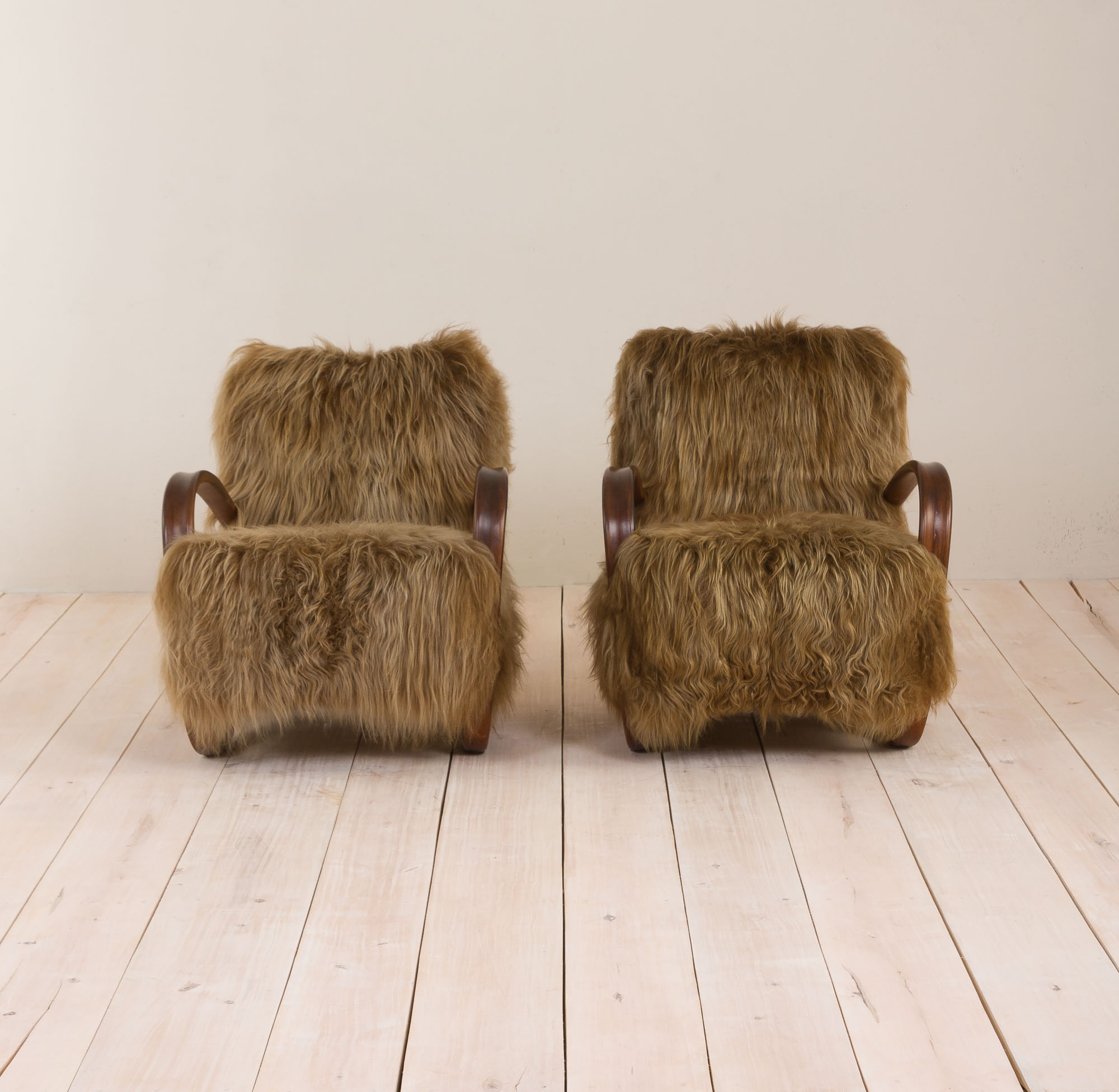 Halabala 269 lounge chair in long hair sheepskin