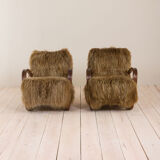 Halabala 269 lounge chair in long hair sheepskin