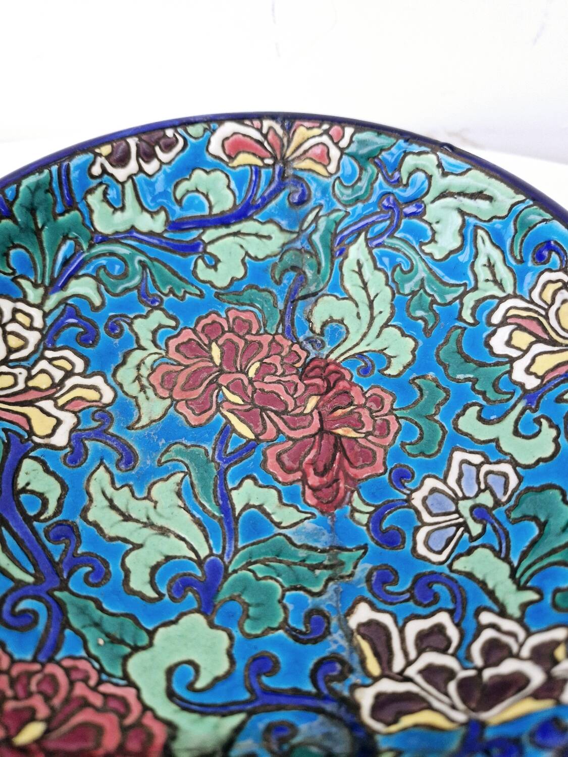 Old bowl on pedestal with raised edges art deco ceramic Longwy