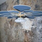 Flower suspension in linen, rattan and vintage old globe