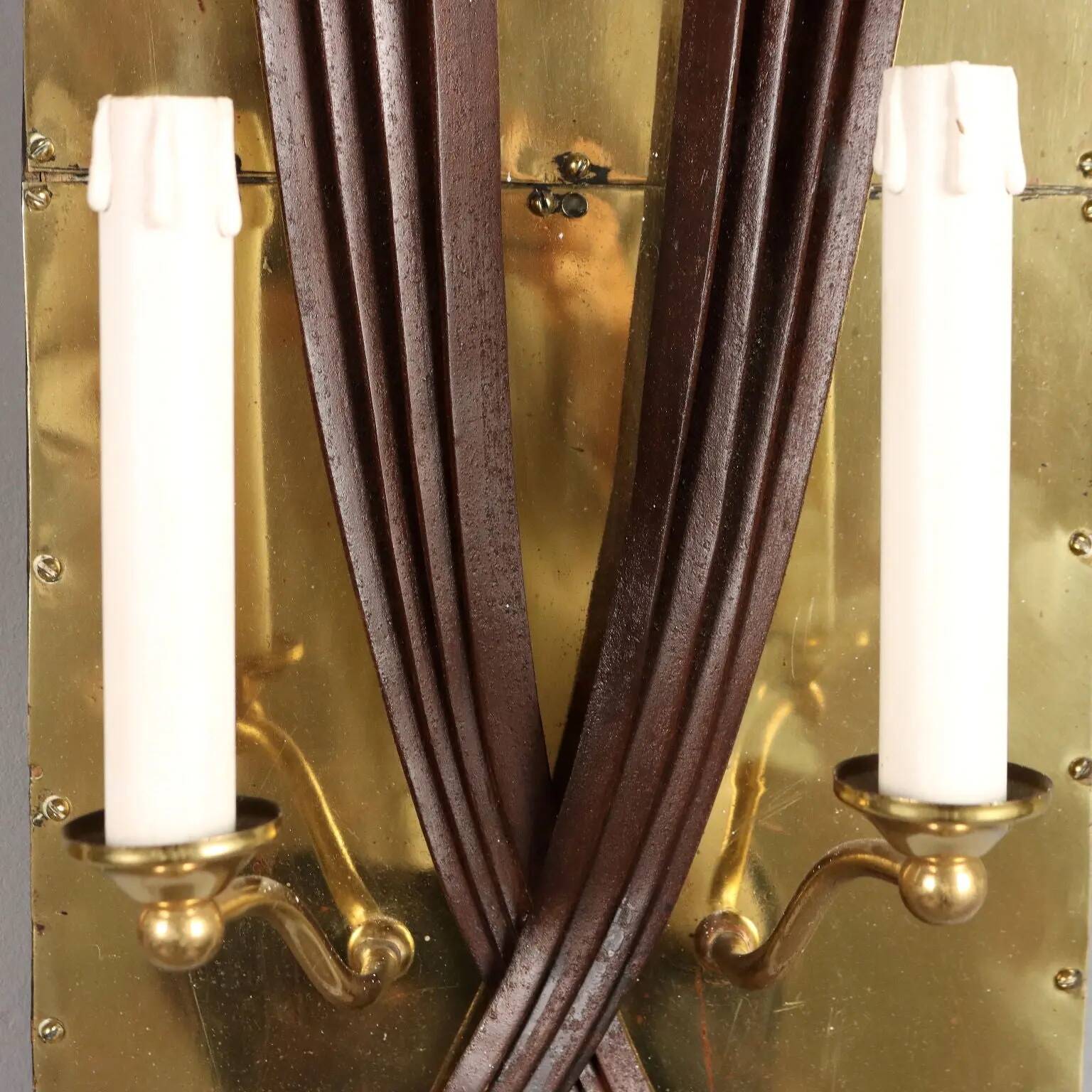 Antique wall sconces with 3 lights in wrought iron, Italy, 20th century