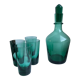 Set of a decanter and 4 design glasses in green glass 70s