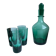Set of a decanter and 4 design glasses in green glass 70s