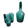 Ensemble d'une carafe et de 4 verres design en verre vert années 70