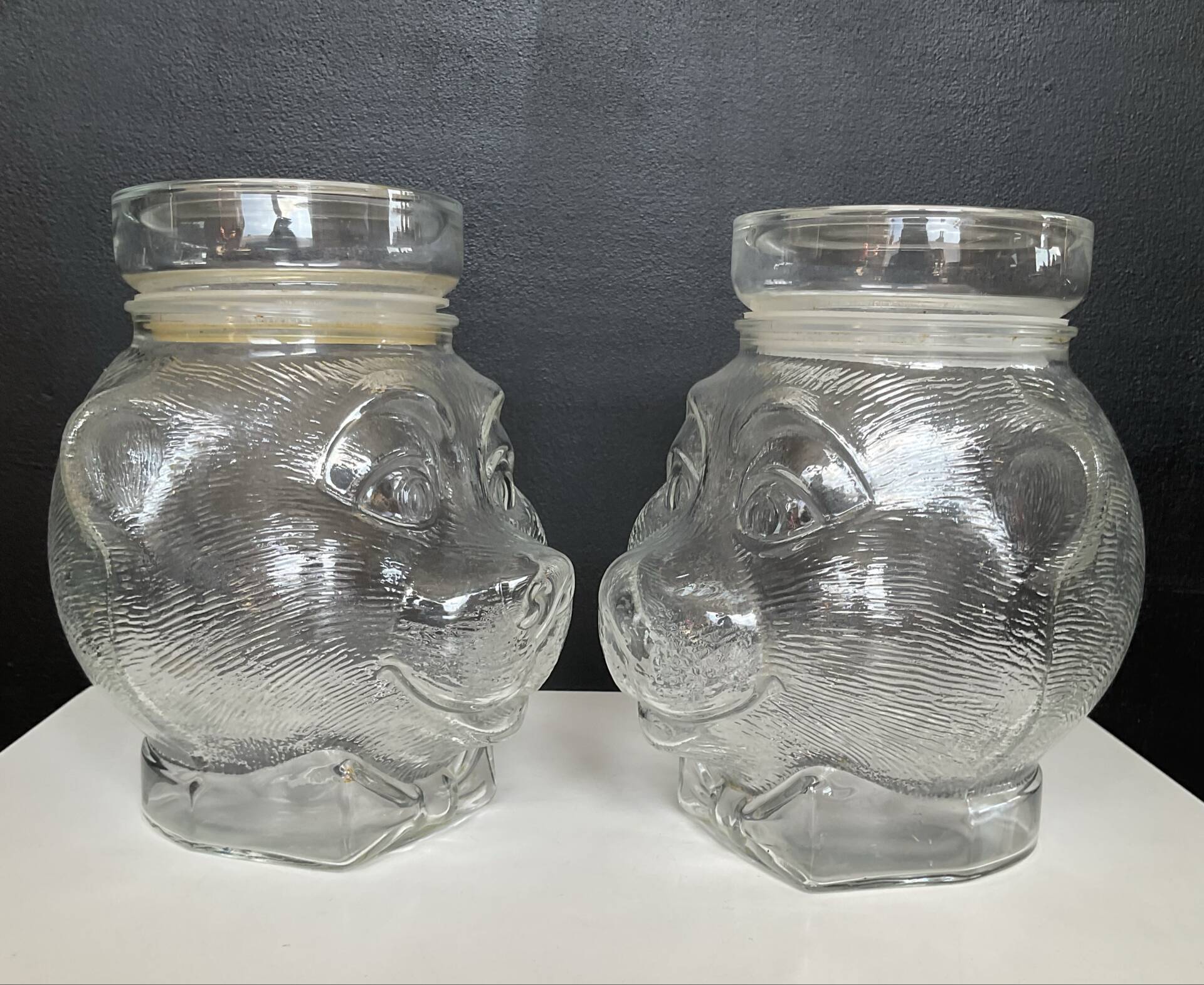 Pair of vintage jars candy jar bear head