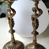 Pair of anthropomorphic candlesticks/Servants of the king holding the flame. In gilded bronze