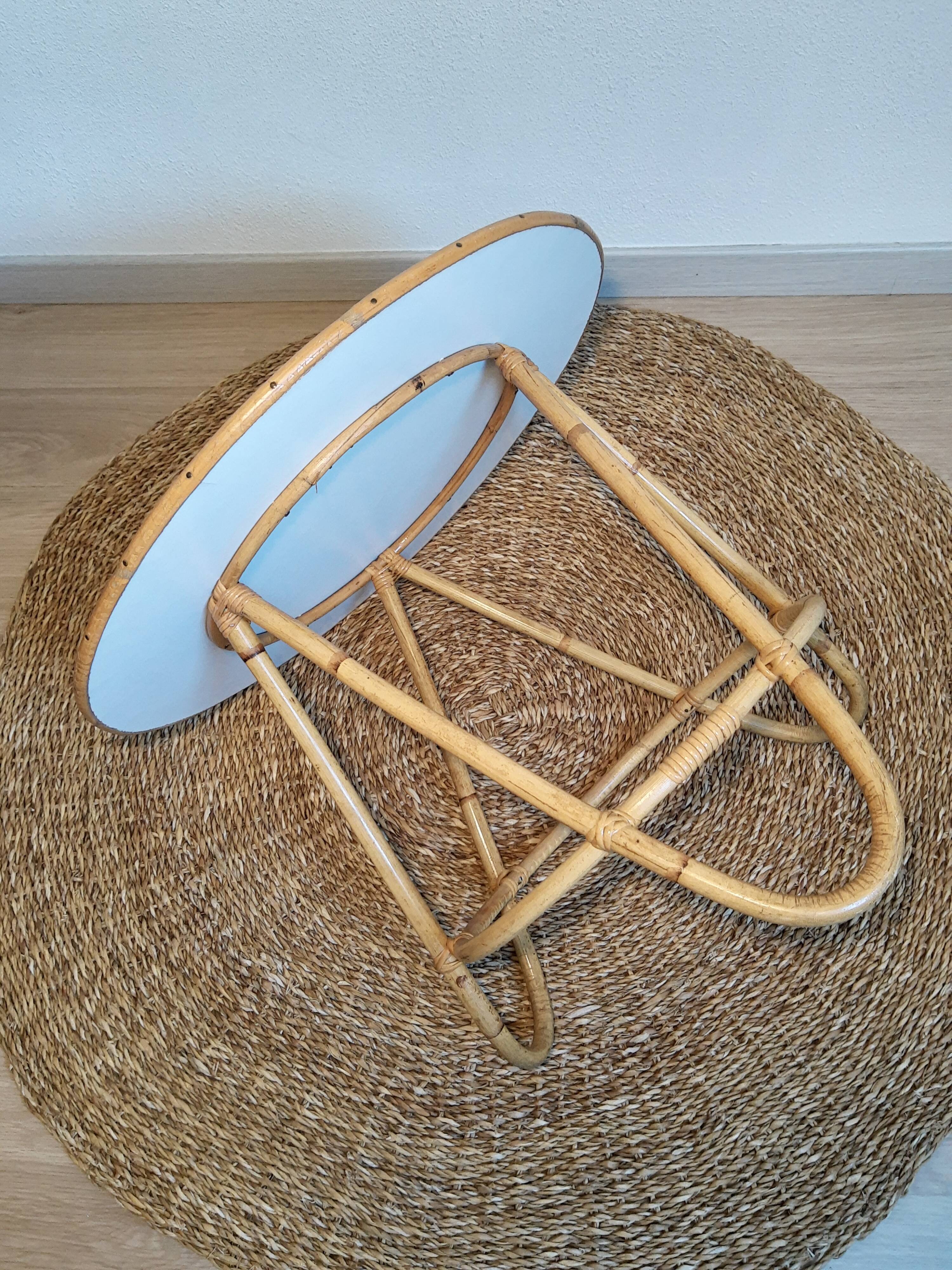 Vintage restyled rattan tripod table