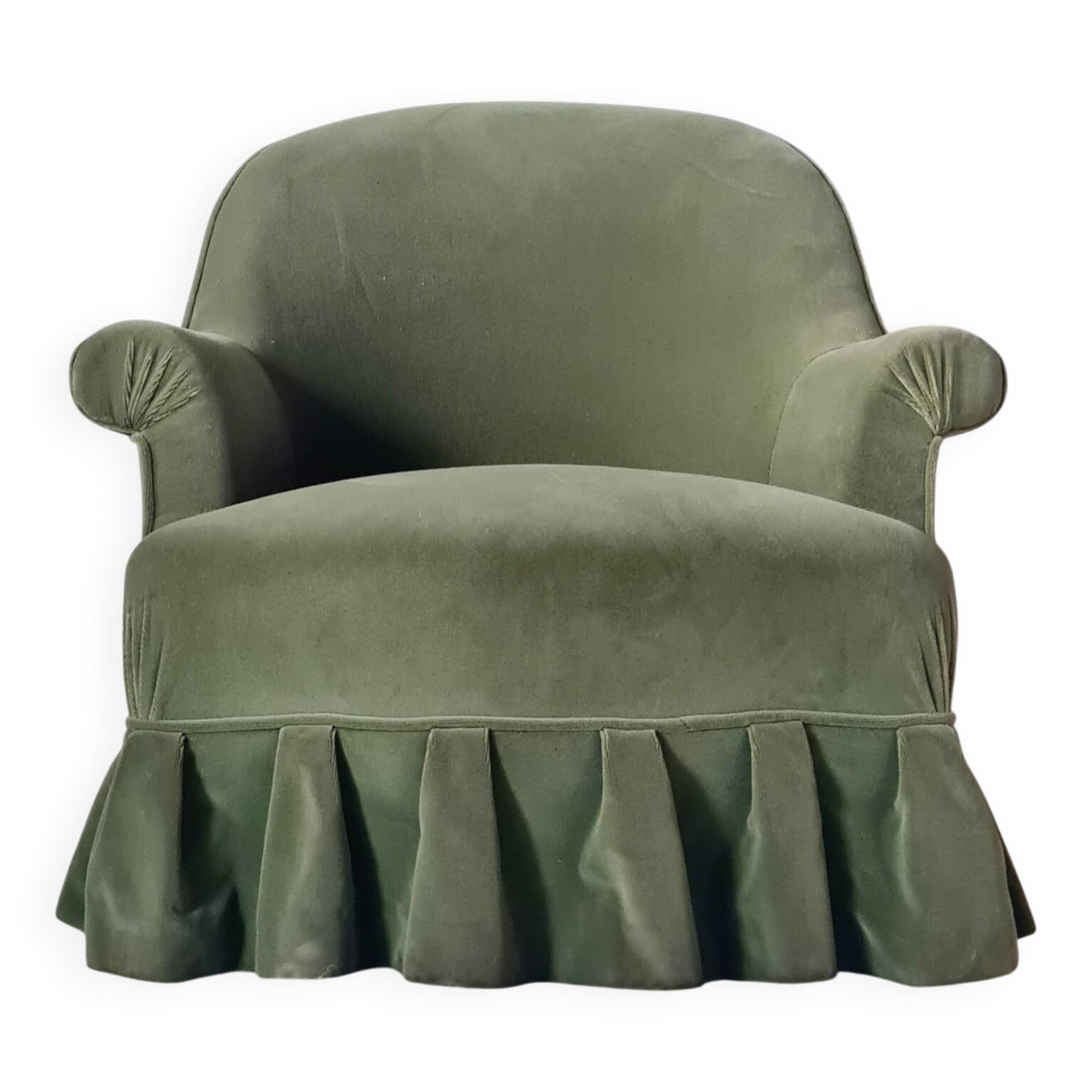 Green velvet armchair
