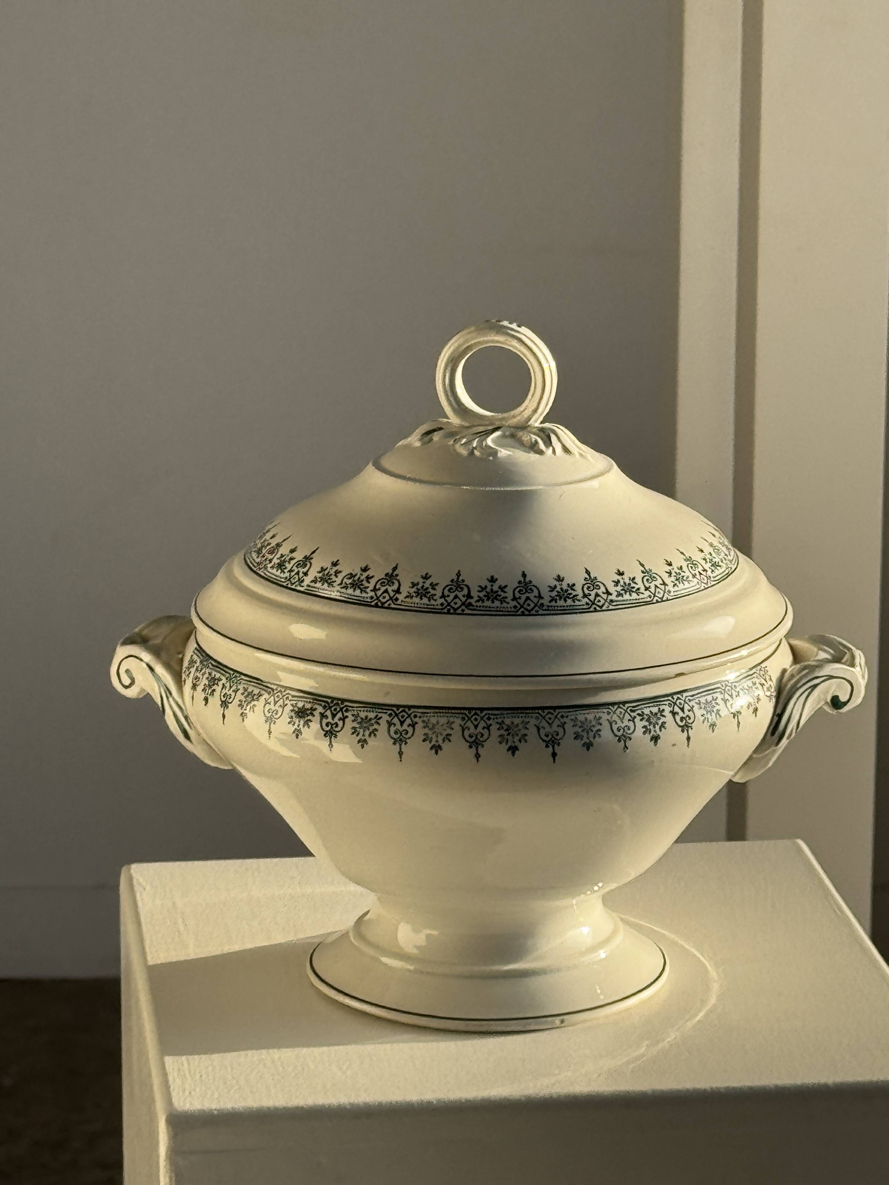 Covered soup tureen or vegetable dish in Saint Amand earthenware H29 D28