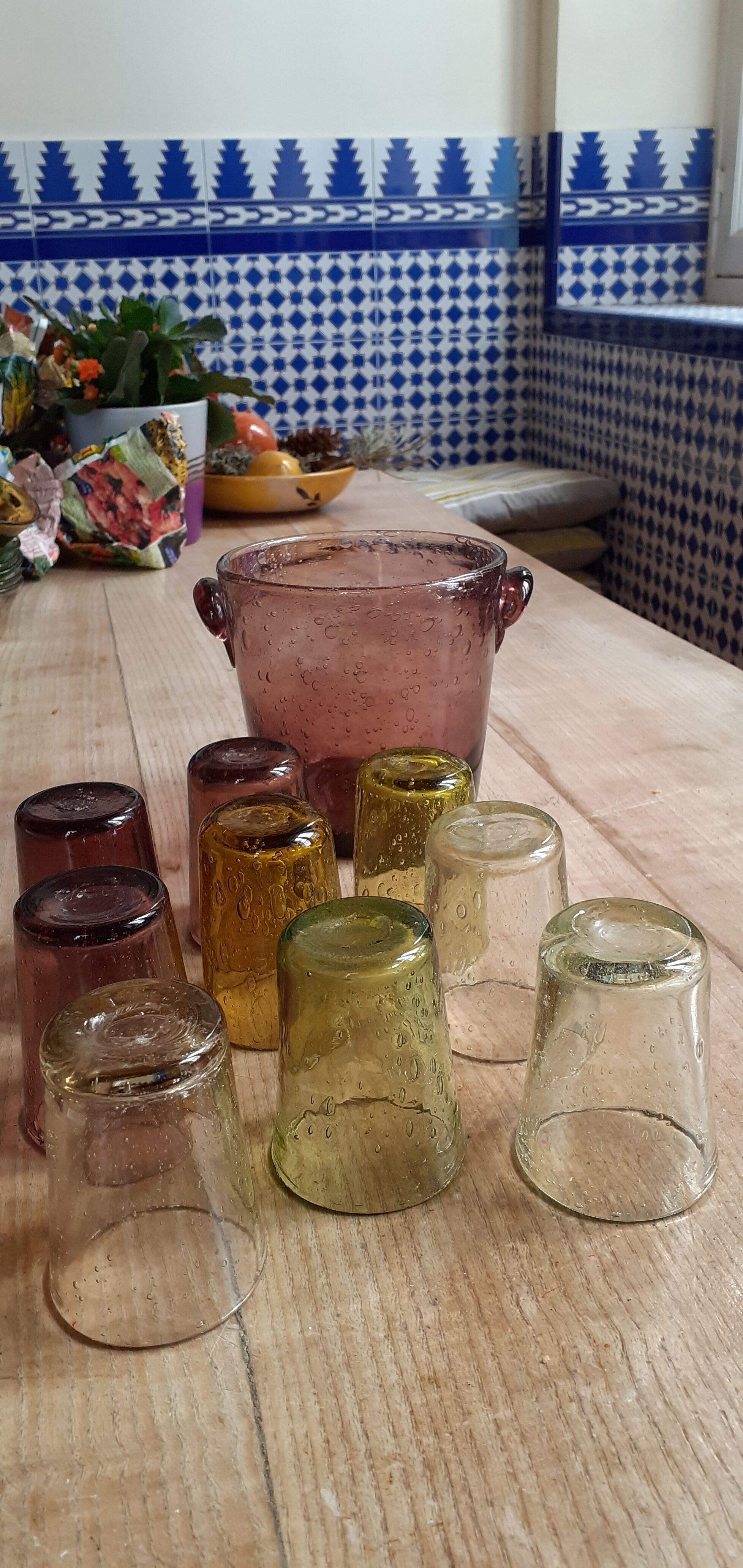 Biot glassware Ice bucket and cups 60s