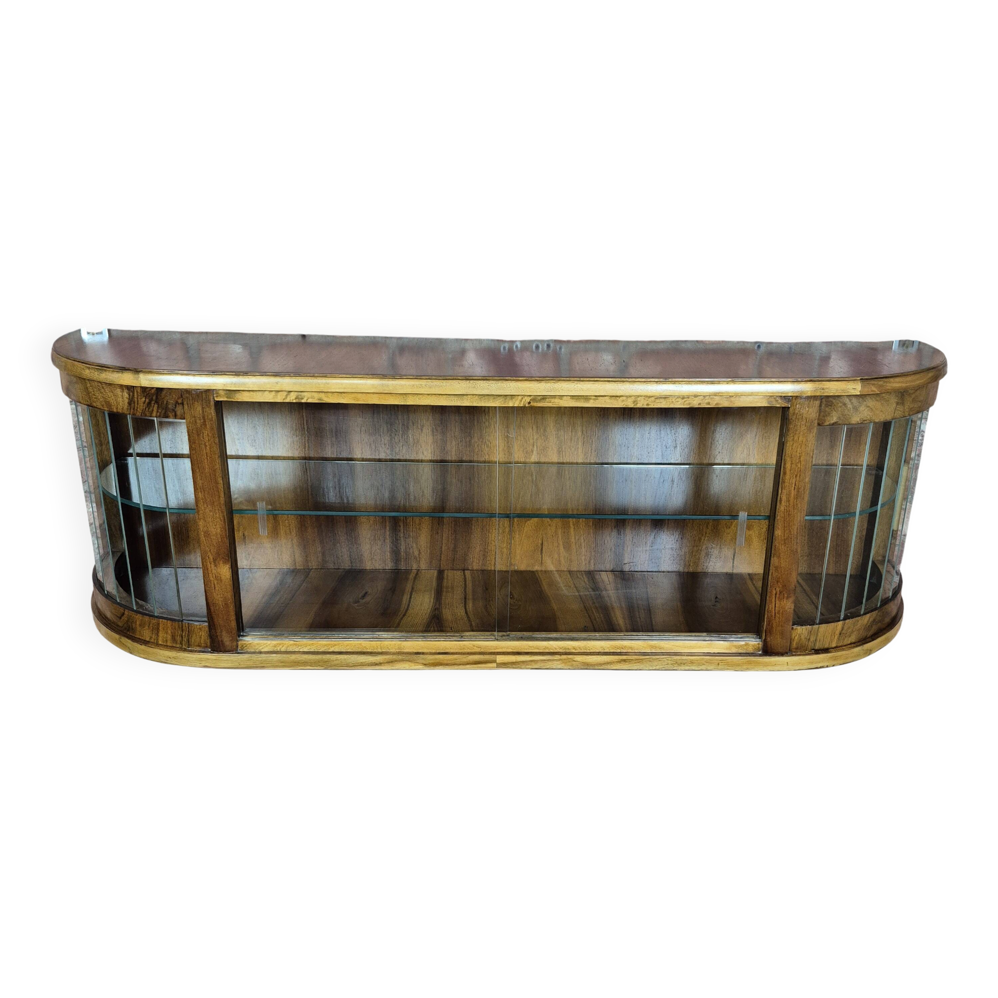 Upcycled Art Deco Walnut Wall Cabinet with Slatted Glass Corners - 1930s
