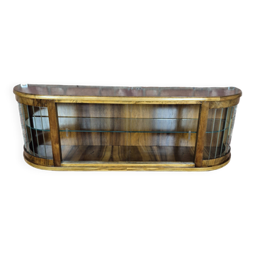 Upcycled Art Deco Walnut Wall Cabinet with Slatted Glass Corners - 1930s