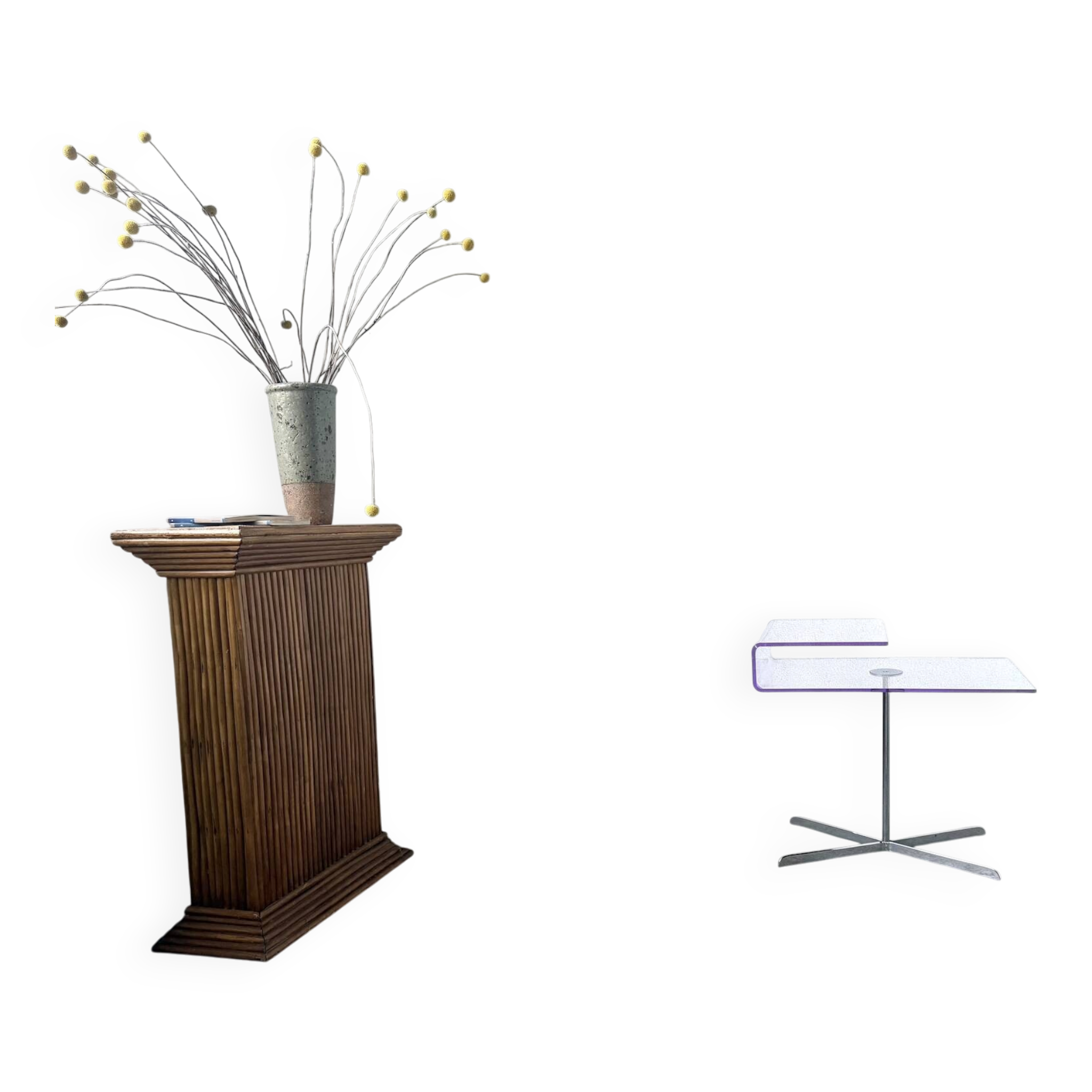 Table d'appoint en acrylique transparent et chrome, années 70