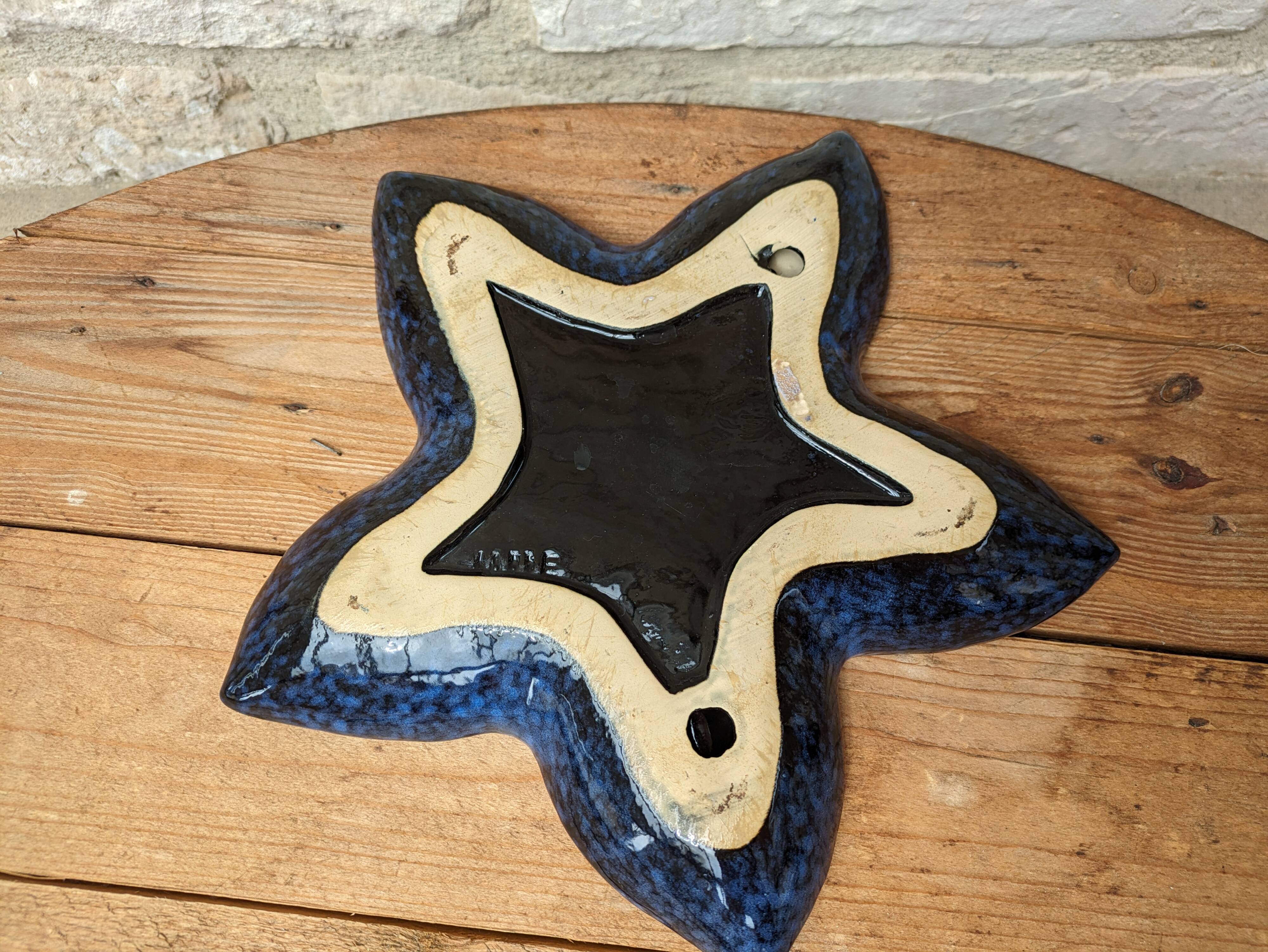 Blue ceramic starfish shaped flat plate