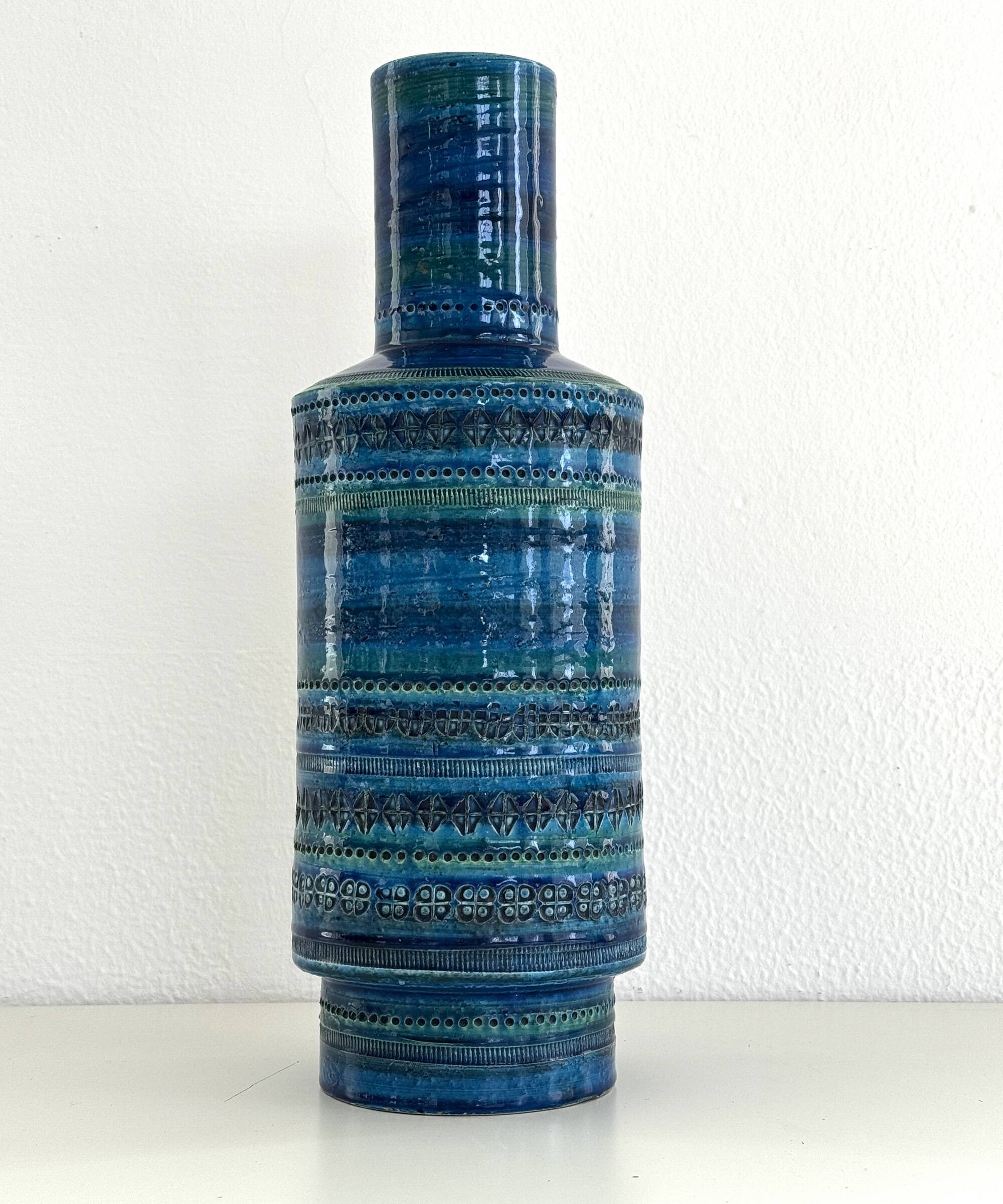 Aldo Londi XL Vase in Rimini Blue Decor for Bitossi, 1960s