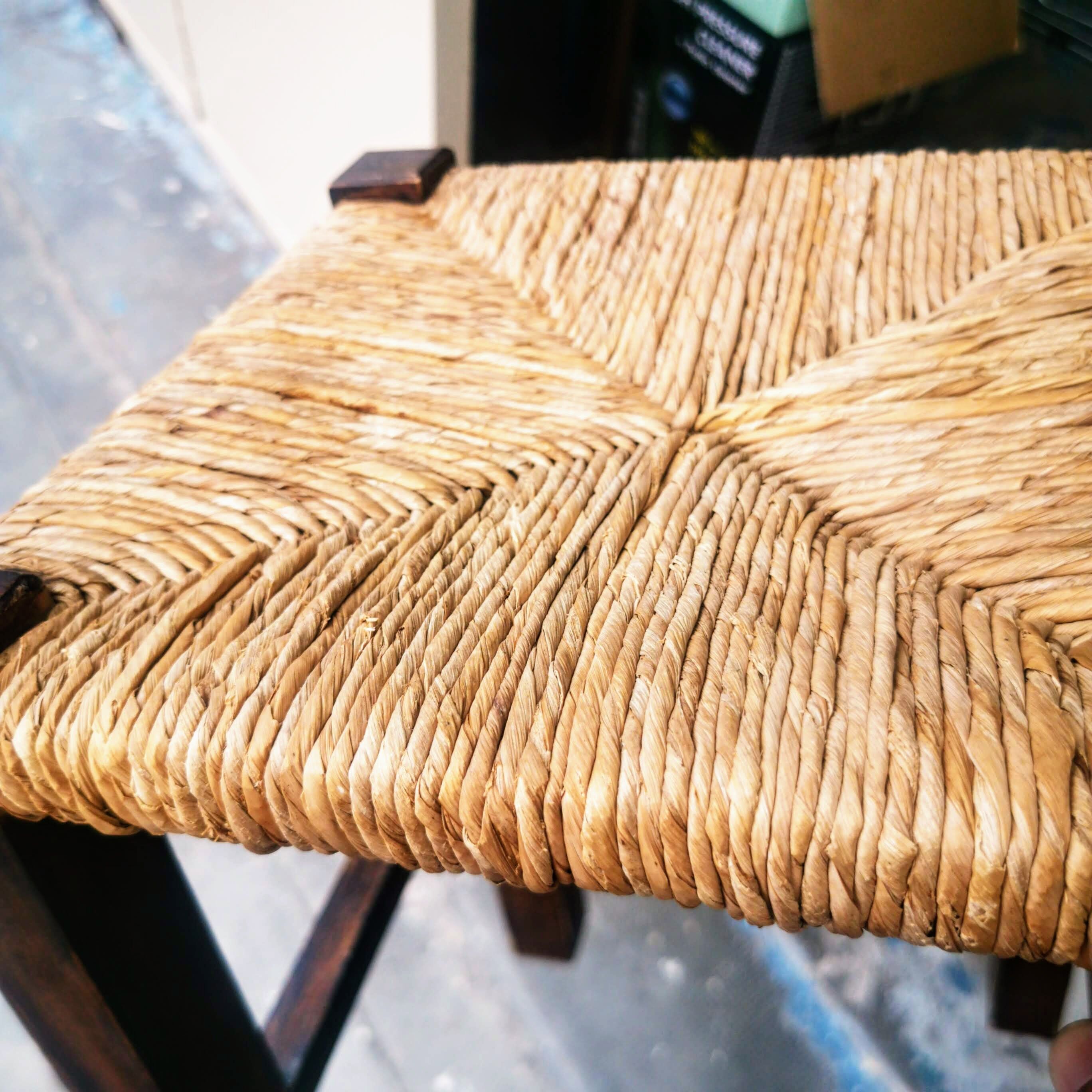 Wooden stool - braided straw