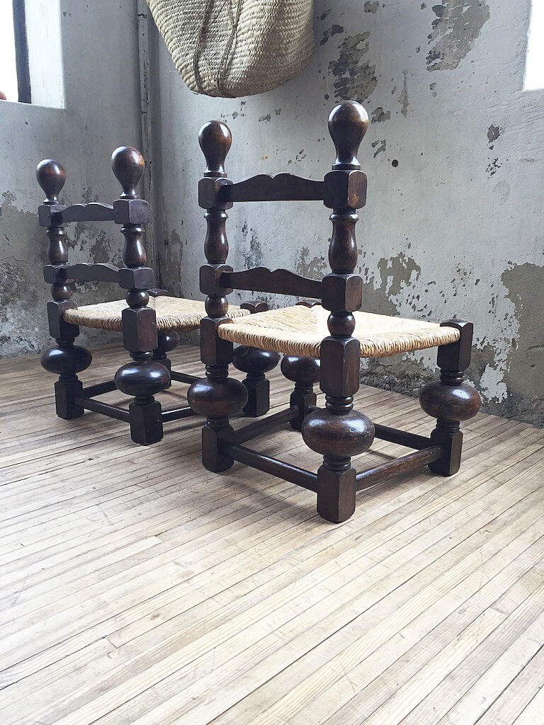 Pair of straw chairs