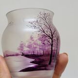 Ancien petit vase en cristal de bohême peint souvenir auvergne