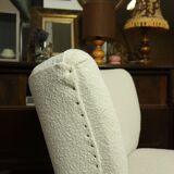 Fauteuil club vintage expo '58 tapisserie boucle blanche entièrement rénovée salon style art déco