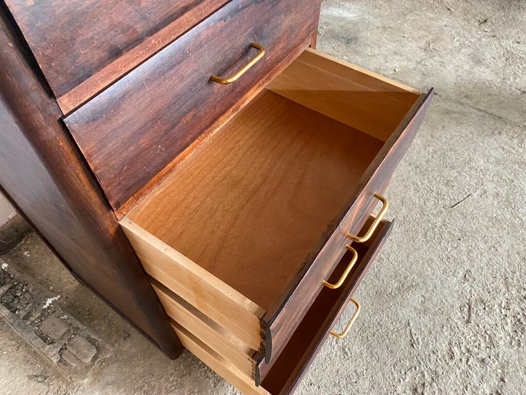 Storage cabinet with 5 drawers in white wood 50s