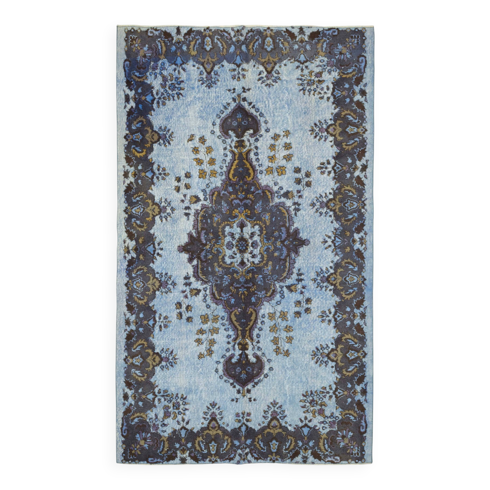 Overdyed Wool Vintage Handmade Carved Rug 173 cm x 296 cm
