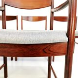 Set of 6 newly upholstered Mcintosh grey herringbone rosewood dining chairs