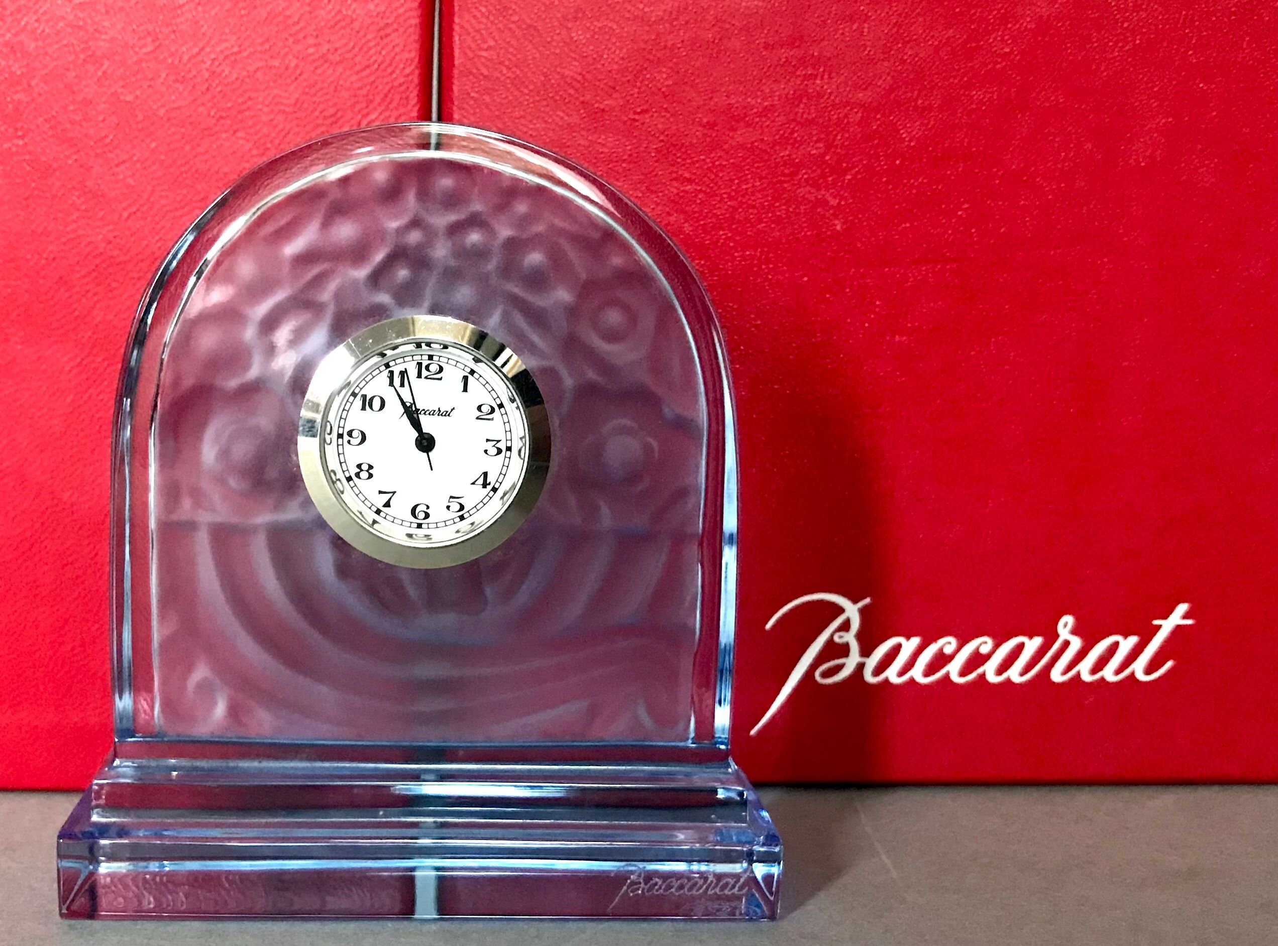 Signed Baccarat crystal desk clock