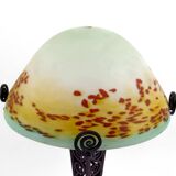Lampe Champignon en Fer Forgé et Abat-jour en Pâte de Verre Soufflée, 1920