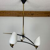 Arlus house chandelier 3 burners, opalines and brass, 50s