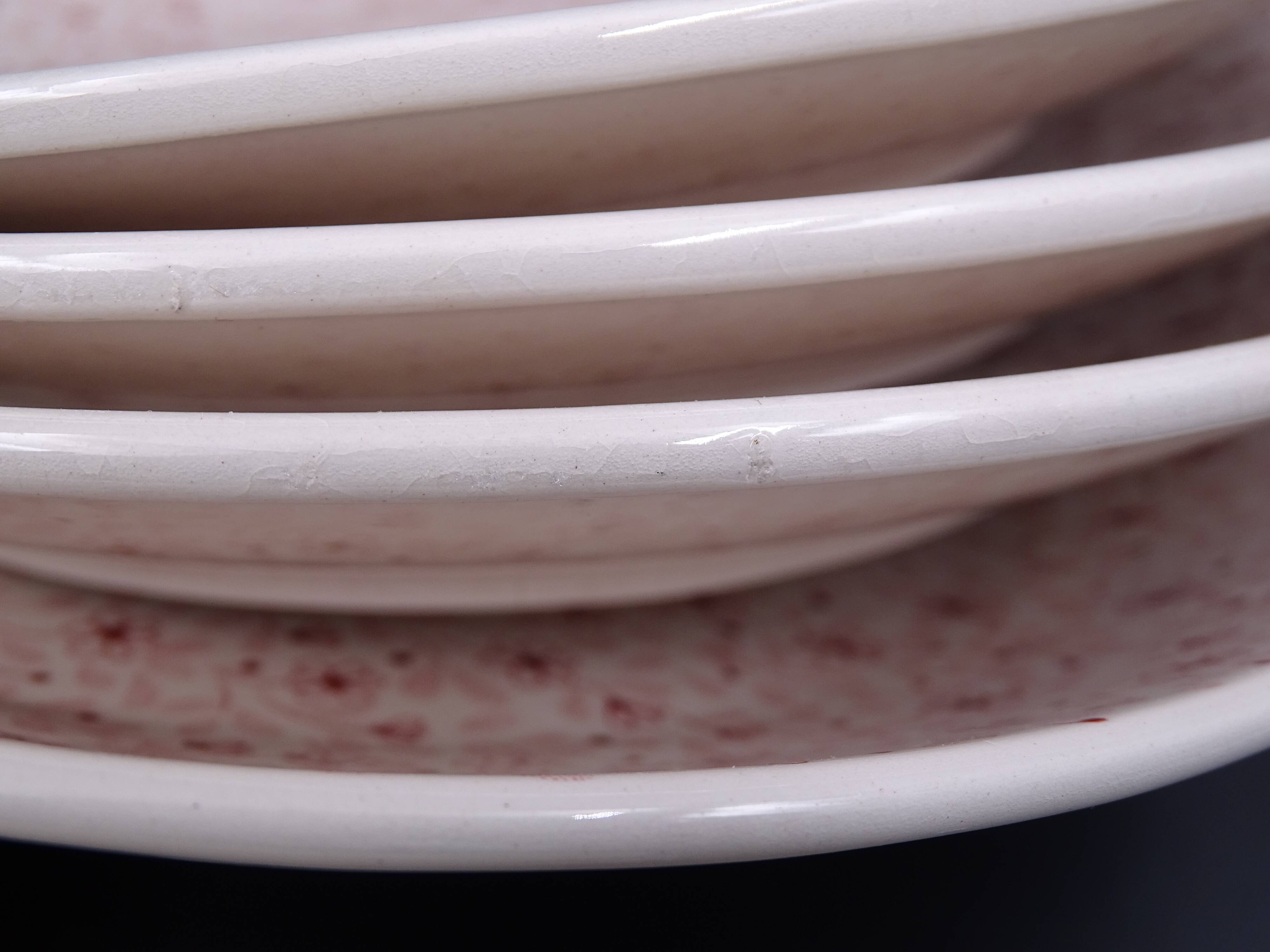 Set of 9 dessert plates in earthenware of Sarreguemines - Décor of pink flowers - 1970