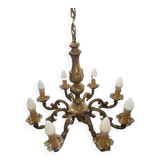Lustre ancien 8 feux 8 branches en bronze doré Louis XVI TBE