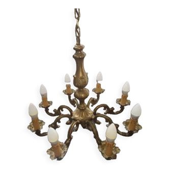 Lustre ancien 8 feux 8 branches en bronze doré Louis XVI TBE