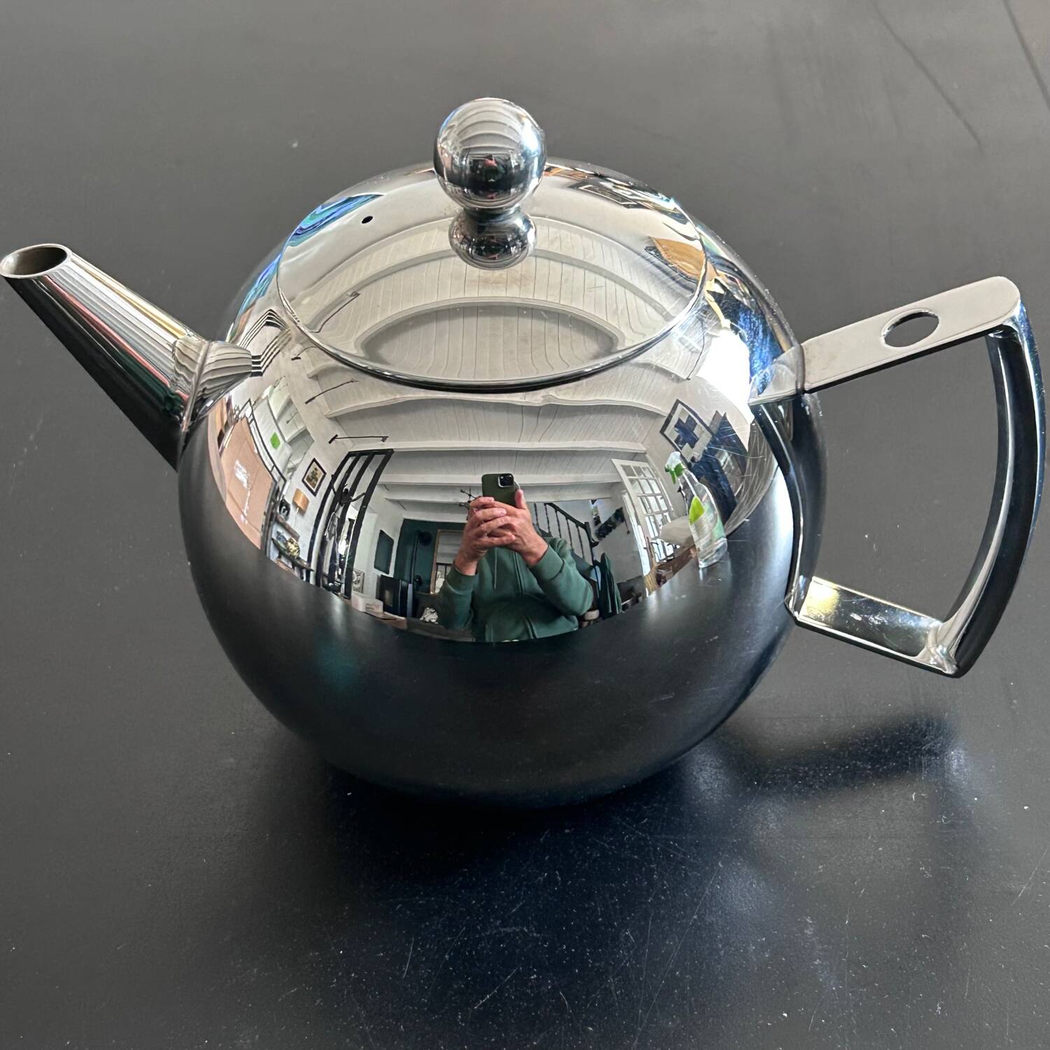 Art Deco style stainless steel teapot