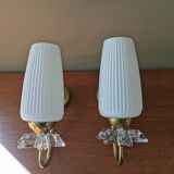 Paire d'appliques vintages laiton et verre